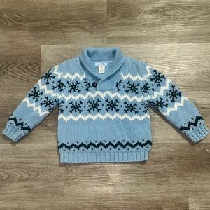 Janie & Jack Kids Wool Knit Pull-Over Sweater. Blue Snowflake Print. Size 2T.